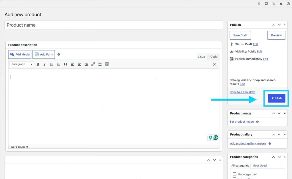 WooCommerce Publish Button